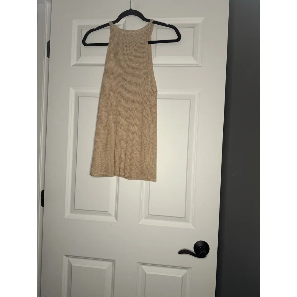 Lush Sleeveless High Neck Knit Sweater Small Taupe - Picture 2 of 2